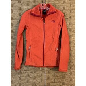 The North Face Fleece Full-zip Orange Jacket Faux Fur Trim Womens XS Extra Small